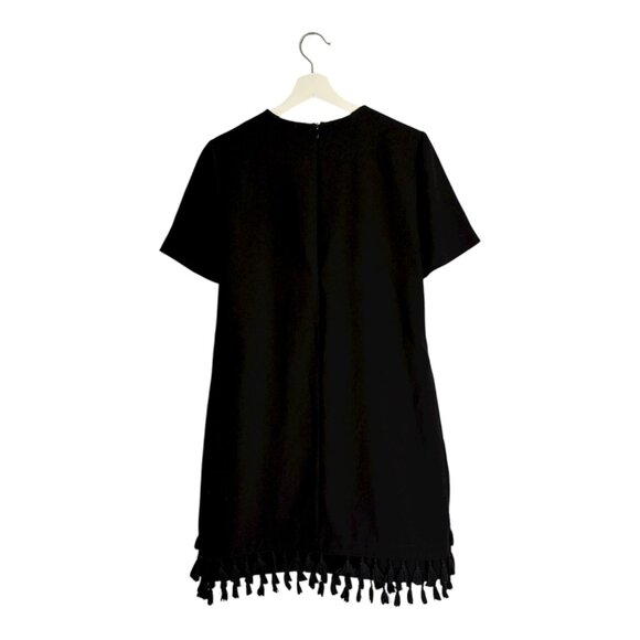 Zara Black Tassel Fringe Shift Short Sleeve Mini Dress Size Small - Picture 4 of 11